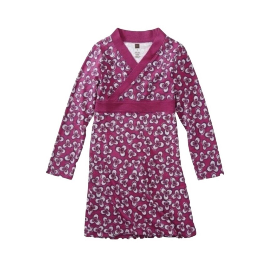 NWT Tea Collection Printed Wrap Neck Dress Wax Floral Bouquet Size 2